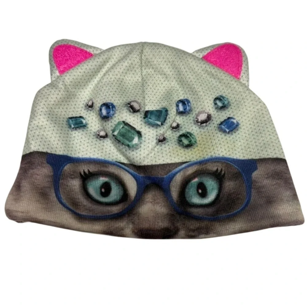 Justice‎ Girls Cat Beanie Hat with Ears Fleece Lined Teal Grey One Size